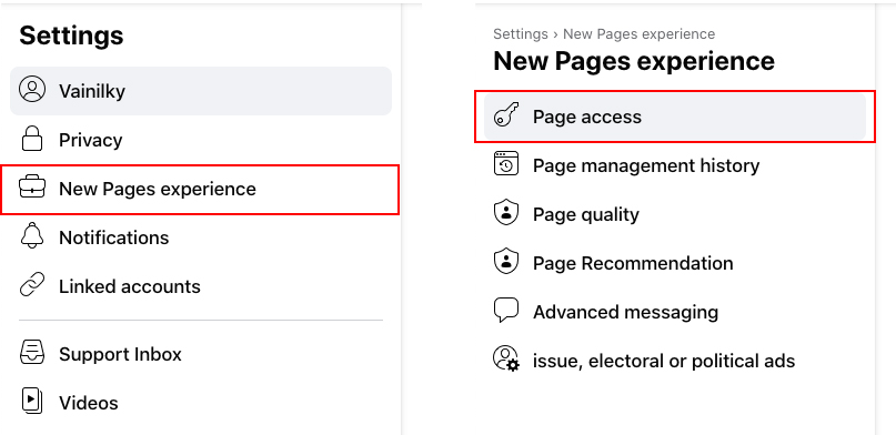 Facebook New Experience Page Roles